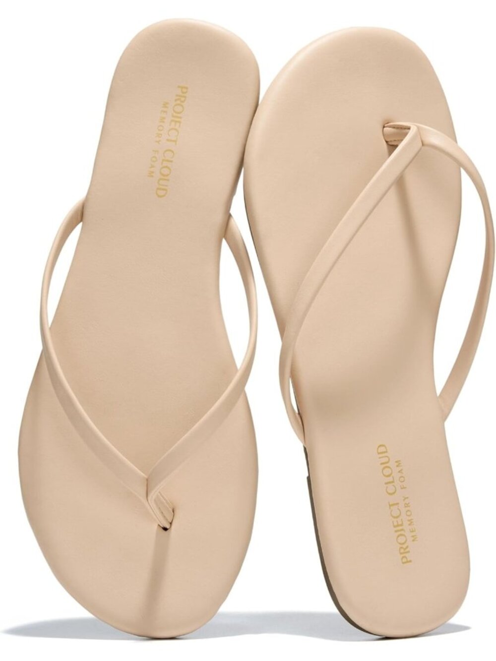 Women's Beige Comfort Memory Foam Insole Non-Slip Flip Flop Flat Sandal Shoes